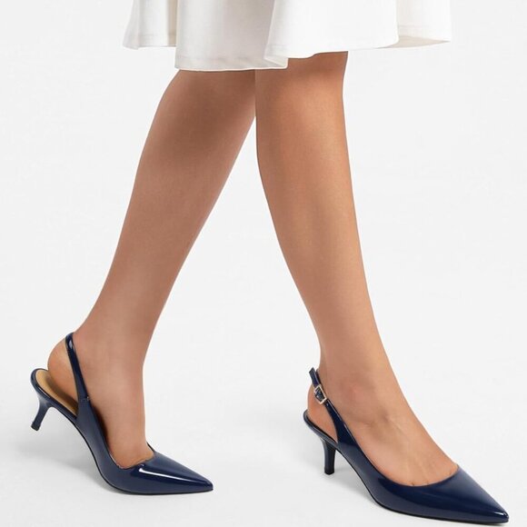 Women Slingback Heels Faux Leather 2.5 Inch Kitten Pointed Toe Pumps Dress - Picture 6 of 6